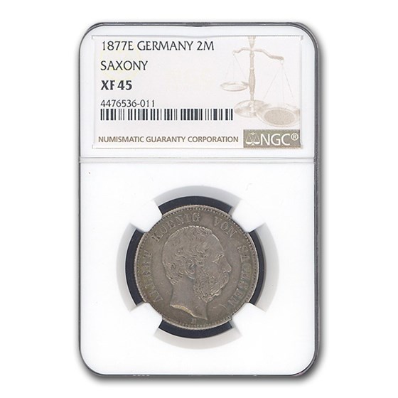 1877-E Germany 2 Mark Saxony Albert XF-45 NGC 1877-E Germany 2 Mark Saxony Albert XF-45 NGC